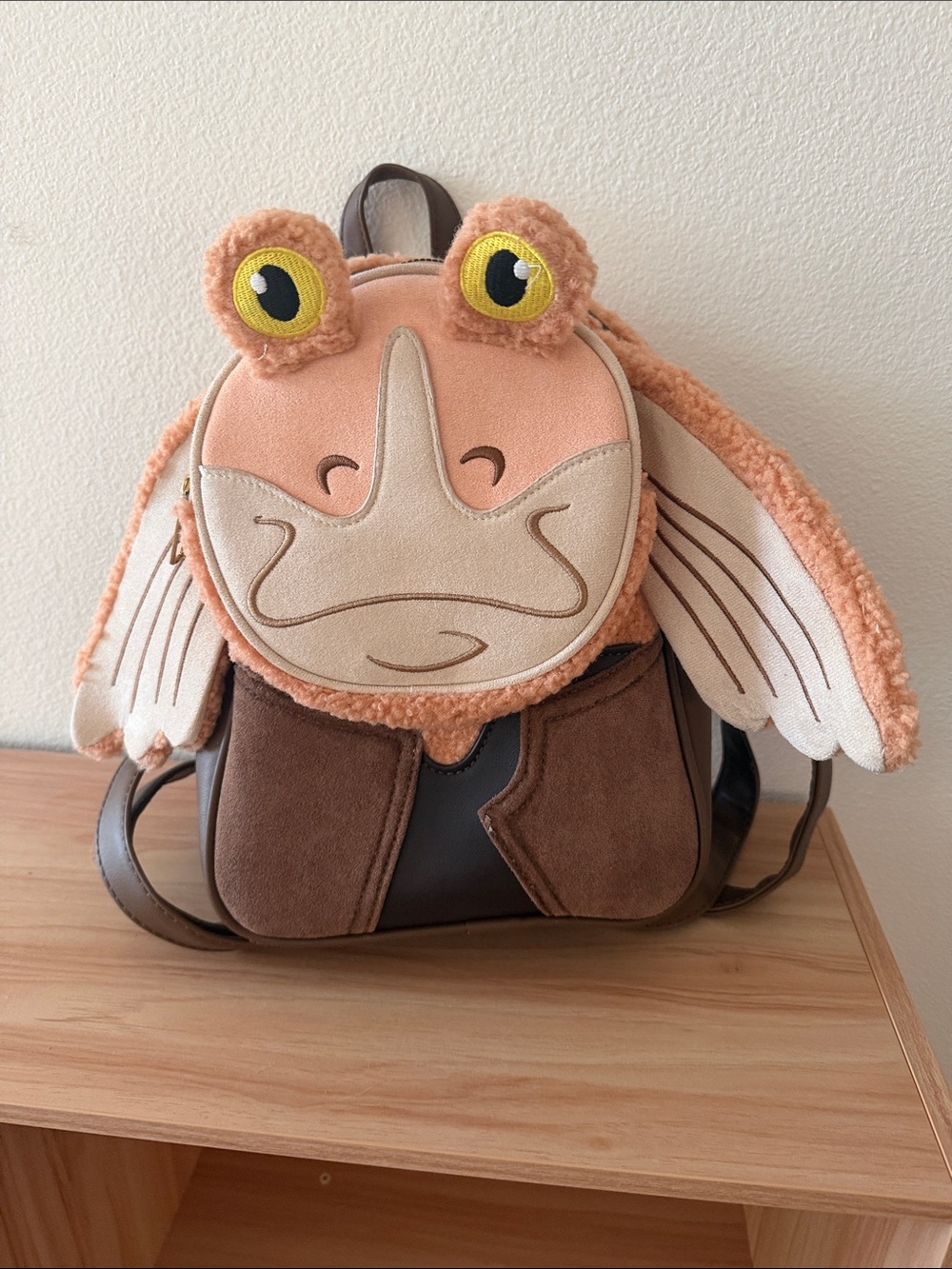 Loungefly Plush JarJar Binks Character Backpack - Peach, Brown & Cream